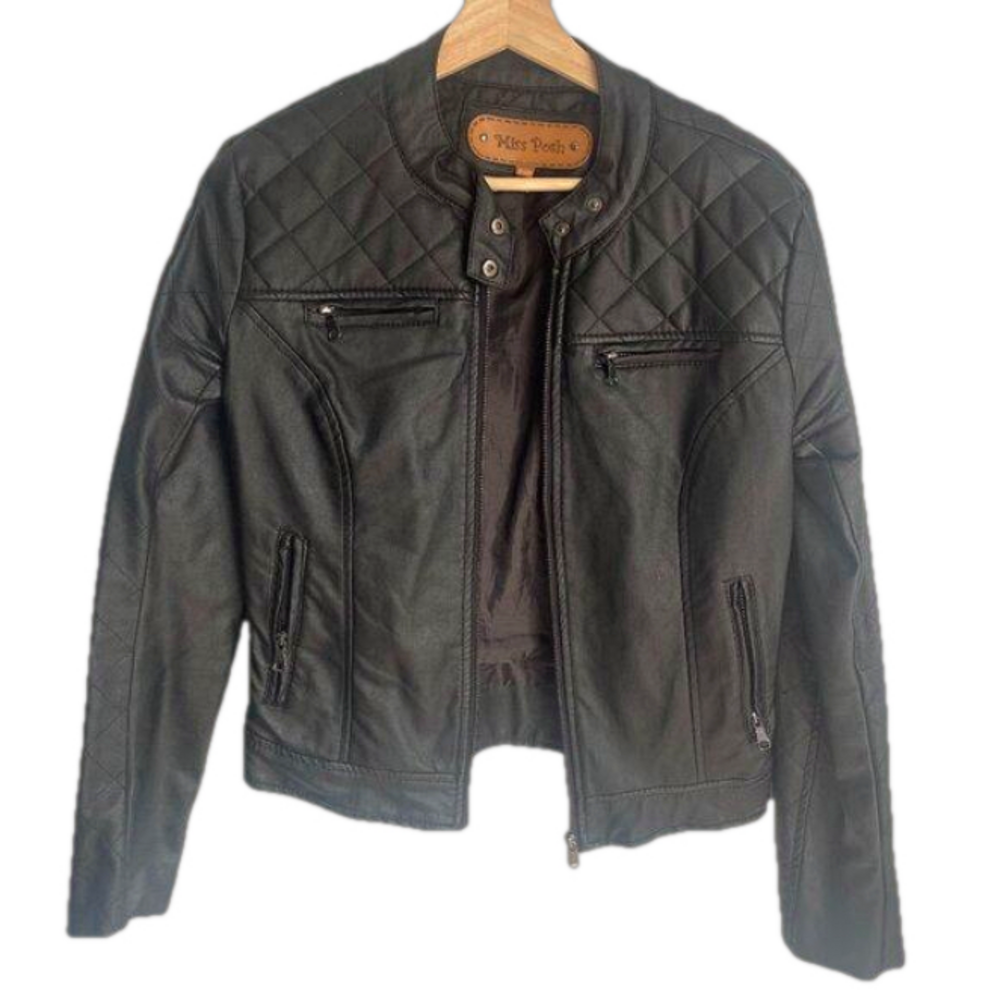 Miss Posh Faux Leather Pleather Slim Fit Black Jacket